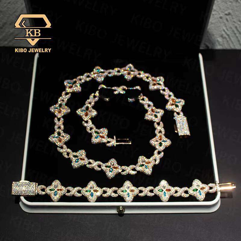 Hip Hop Clover Chains Jewelry VVS Sier Rose Gold Plated 22mm Moissanite Iced Out 4 Leaf Cuban Link Chain