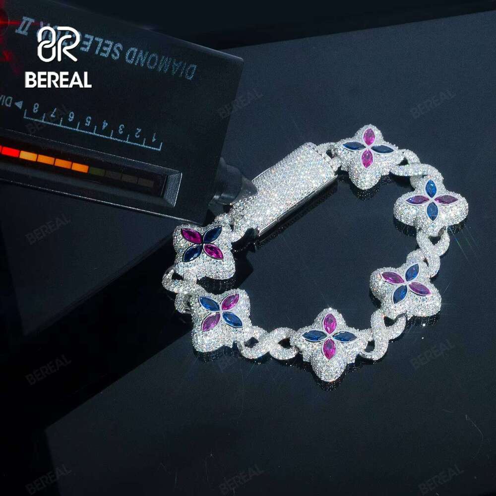 Custom Pass Test Iced Out Vvs Moissanite Dia Link Chain Hip Hop Flower Bracelet Sier Fine Jewelry for Man 6mm 8mm 10mm