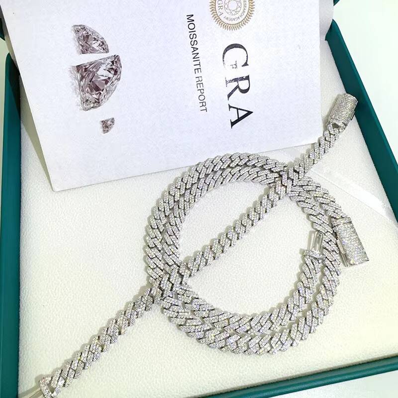 8mm Diamond 925 Sterling Silver Iced Out Prong Setting Vvs Moissanite Cuban Link Chain