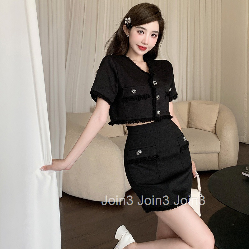 Summer New Womens Internet Celebrity French Style Elegant Short Sleeve Top + High Waist Skirt Set