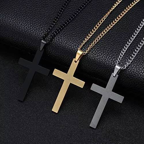Wholesale Fashion Jewelry Silver Black Gold Plated Stainless Steel Chain Dainty Religious Cross Pendant Necklace for Women Men