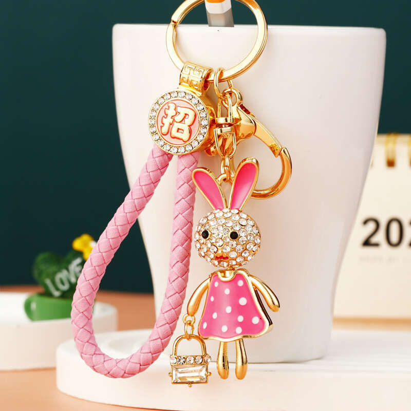 Diamond-encrusted Zodiac Bunny Car for Women Cute Creative Bag Pendant Metal Keychain Ring Gift