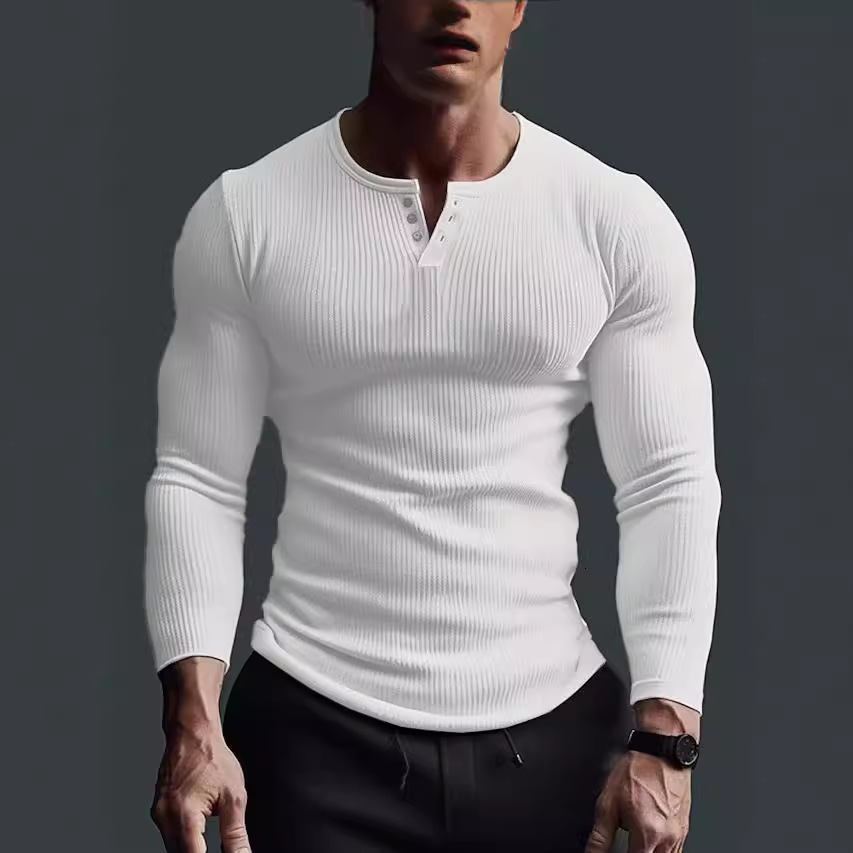 Mens Long Sleeve Top for Spring and Autumn Fitness High Elastic Base Shirt Solid Color Plus Size Casual T-Shirt