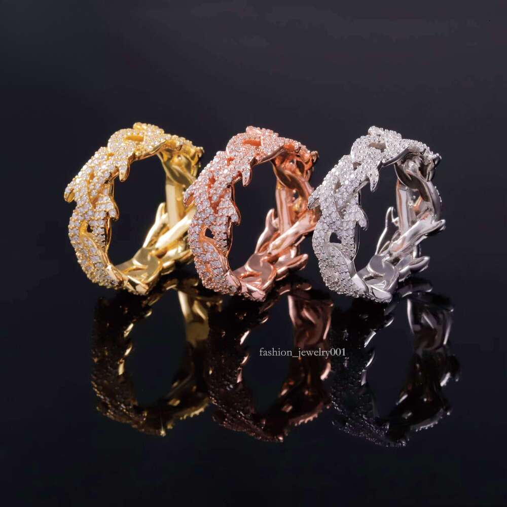 Fashion Jewelry Iced VVS Diatomaceous Earth Silver Plated Spike Hip Hop Unisex Cuban Ring