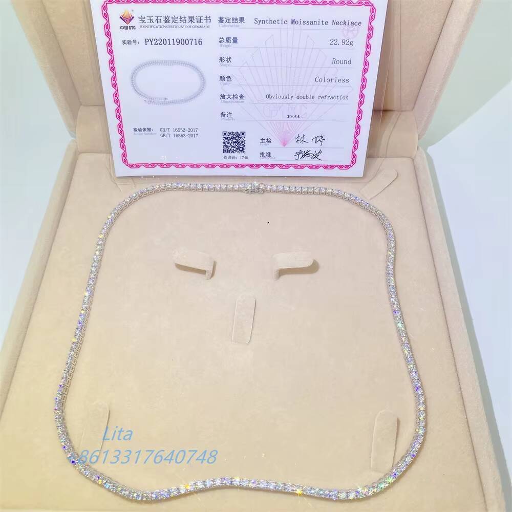 Factory Direct Sale Iced Out Jewelry 10k Solid Goold 3mm 20inch Bling Moissanite Custom Tennis Chain Necklace