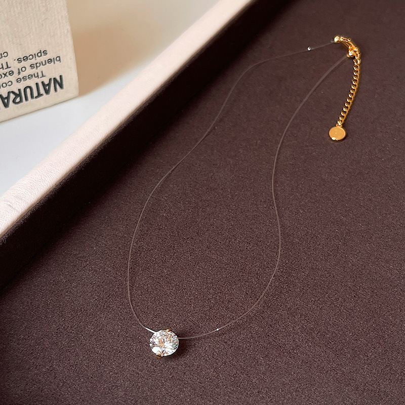Golden Zircon Pendant Invisible Fishing Line Necklace for Women 2025 New Mermaid Tears Light Niche Collarbone Chain Accessory Jewelry for Women Jewelr