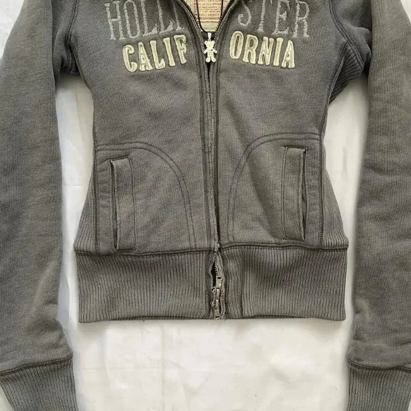 American cotton plush hat zipper letter y high quality hoodie for women winter Y2K thick aesthetic slim sexy sweatshirt 250729