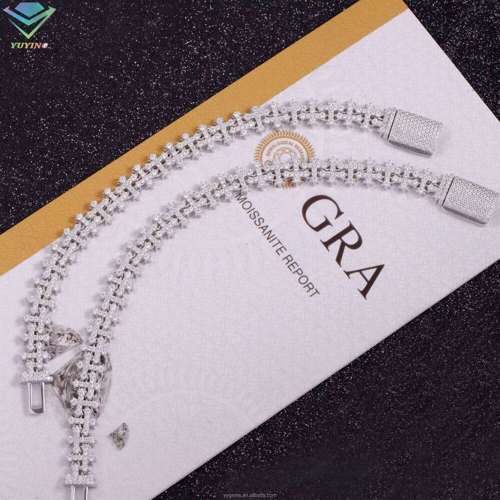 RTS Cross in Stock Hip Hop Moissanite Sier Religious Jewelry Dia Cuban Link Chain Bracelet