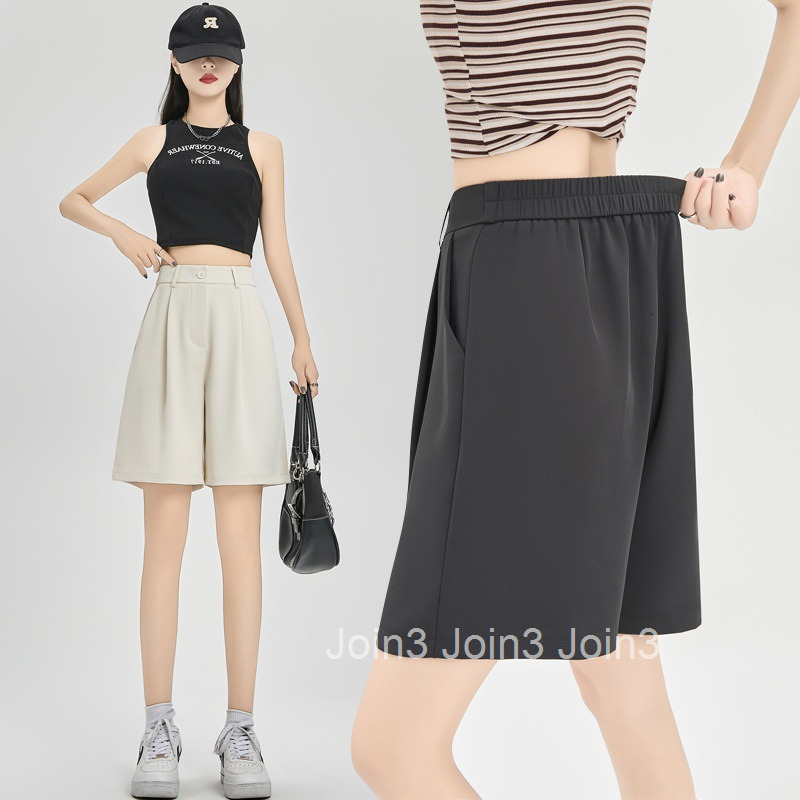 Summer New Large Size Suit Shorts for Women Thin Casual Wide-Leg Shorts Mid-Length Five-Point Pants with Draped Effect