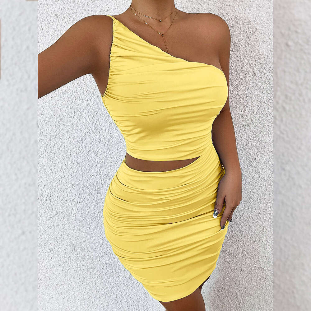 New Women's Fashion Single Shoulder Ruched Solid Color Hollow Out Bodycon Sexy Dress B5