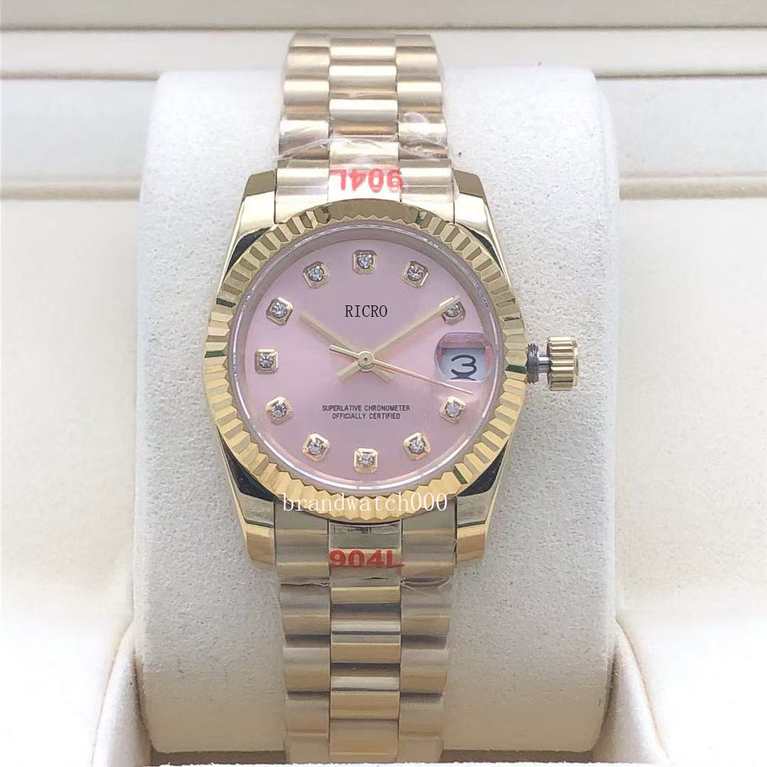 Women's design automatic mechanical 31mm size foldable clasp 904L stainless steel blue sapphire crystal dial women's sport watch