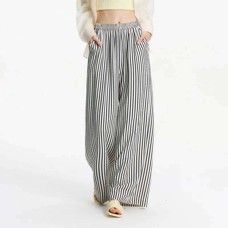 Designer Clothing 2025 Semir Elastic Waist Casual Pants Women Lazy Chic 2025 Summer New Striped Wide Leg Lengthening Trousers For Daily Walks