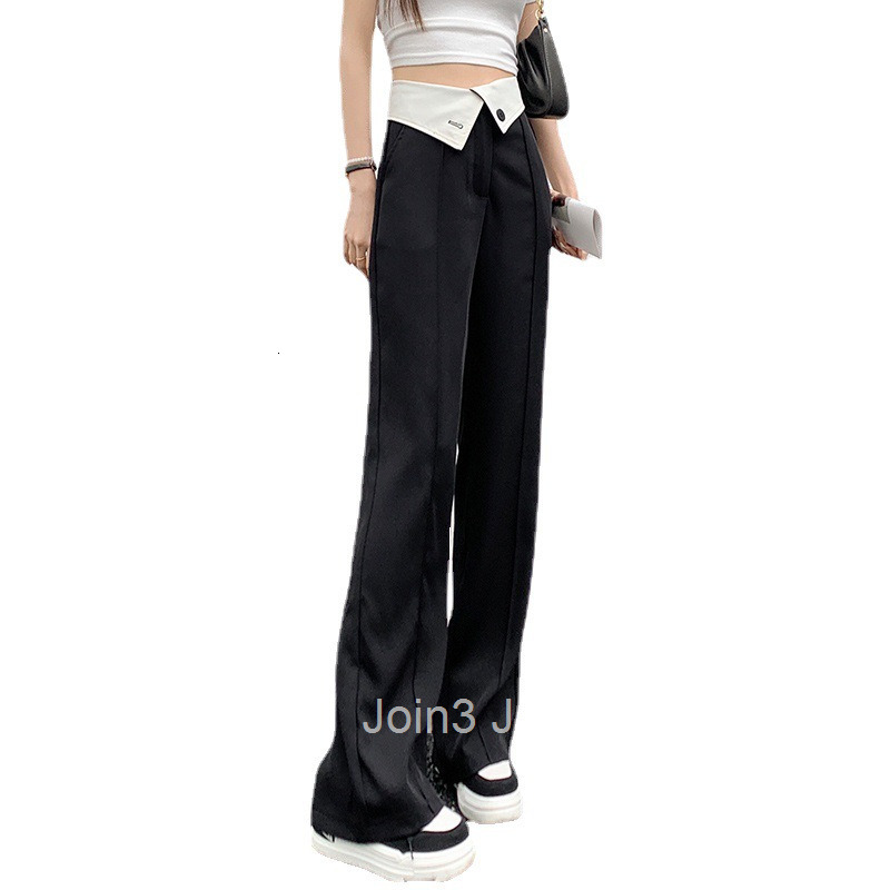 New Style Waistband Cuffed Casual Suit Split Flared Pants for Women Korean Version Solid Color Wide Leg Long Pants for Women