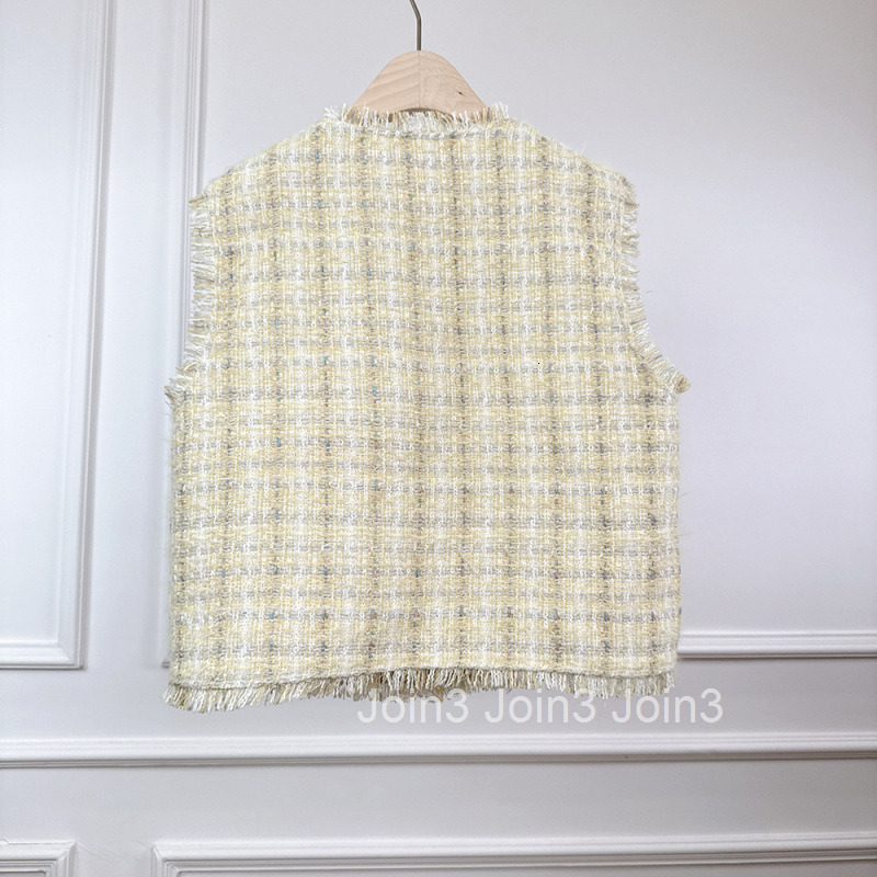 Spring Summer New Fashionable Socialite Small Fragrance Stylish Frilled Plaid Slimming Tall Petite Vest Jacket Womens Vest Top