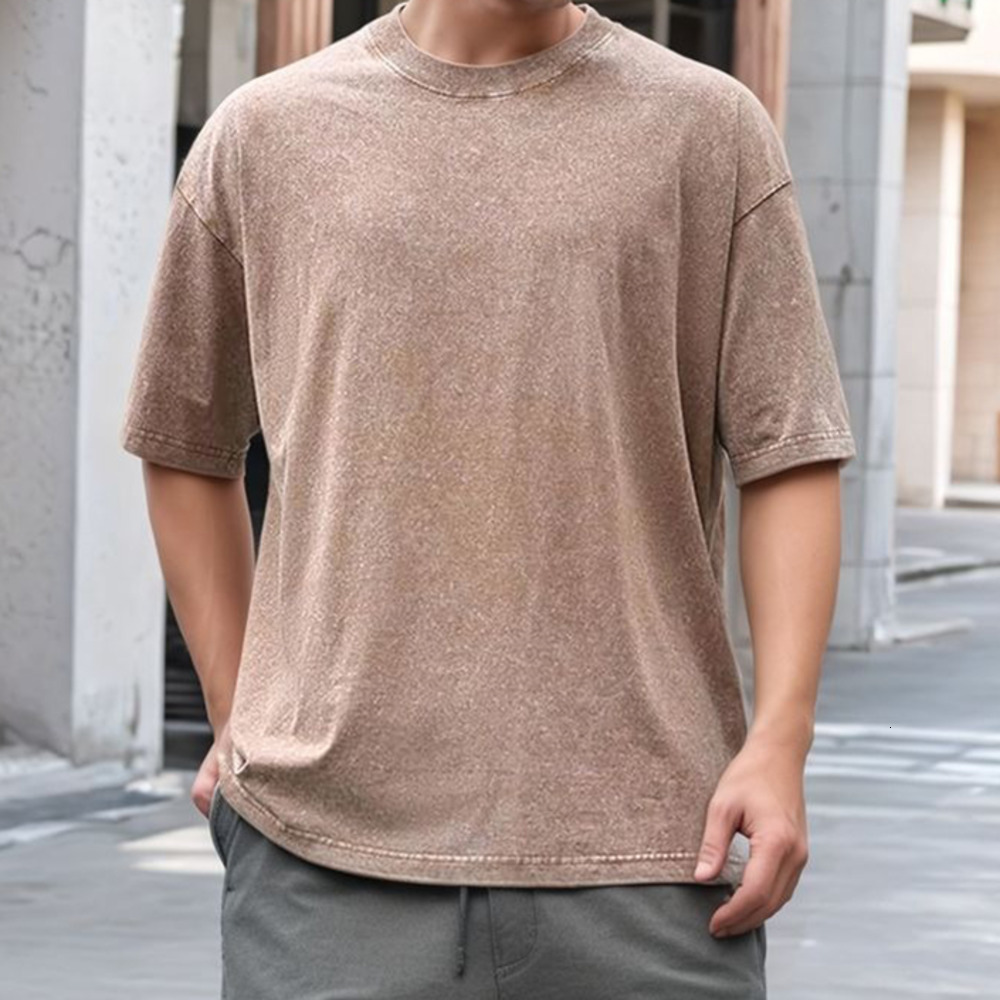 Summer Mens Washed T-Shirts 230G Heavy Cotton Vintage Faded Color Oversized Unisex Basic Tee Short Sleeve Loose Workout Tops 250729