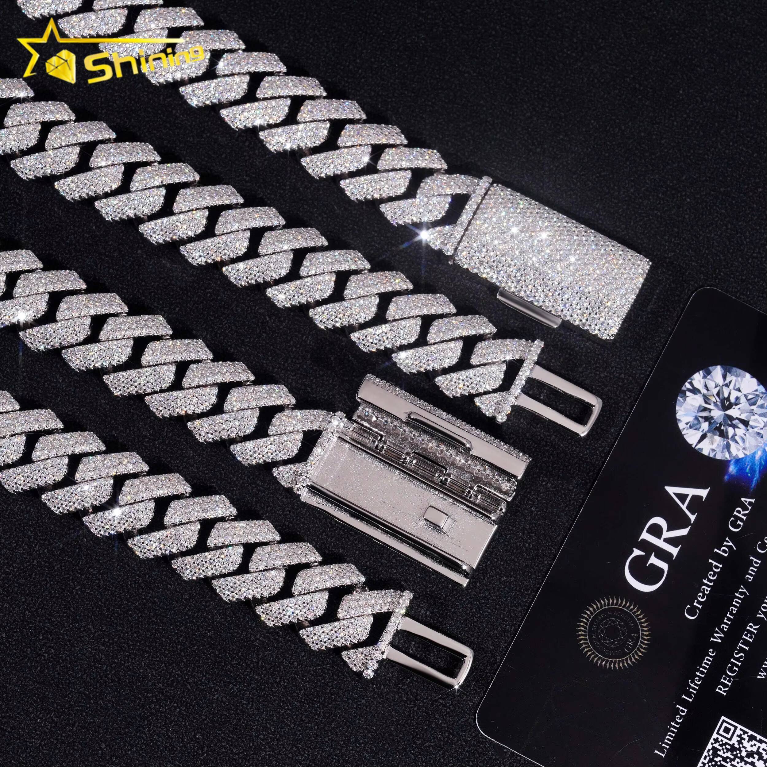 Fine Jewelry 15MM Gold Plated 925 Sterling Silver VVS Moissanite Diamond Hip Hop Jewelry Iced Out Cuban Link Chain Men Necklace
