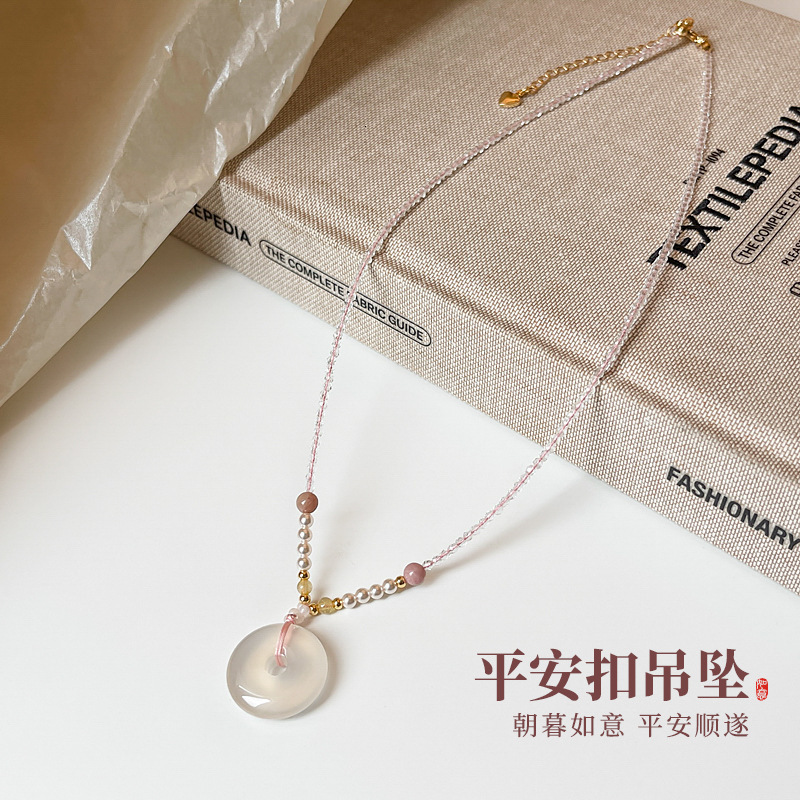 New Chinese Style Chalcedony Peace Buckle Braided Rope Necklace Women Pendant Accessories High-end Light Niche Collarbone Chain Choker Jewelry for Wom