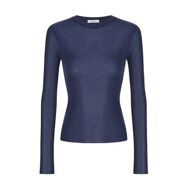 High Quality Plain Women Cotton T Shirt Elastic Basic Tshirts Female Casual Tops Long Sleeve Sexy Thin Tshirt See Through w250729