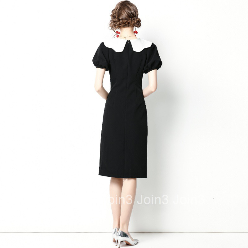 Summer New Womens Style Doll Neck Waistband Lantern Short Sleeve Dress Mid length Non Pilling and Non Fading