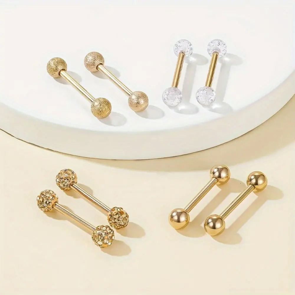 2pcs/8pcs Stainless Steel Nipple Ring Set with Rhinestones Round Balls Piercing For Woman Man Tongue Nail Stud Jewelry 250729