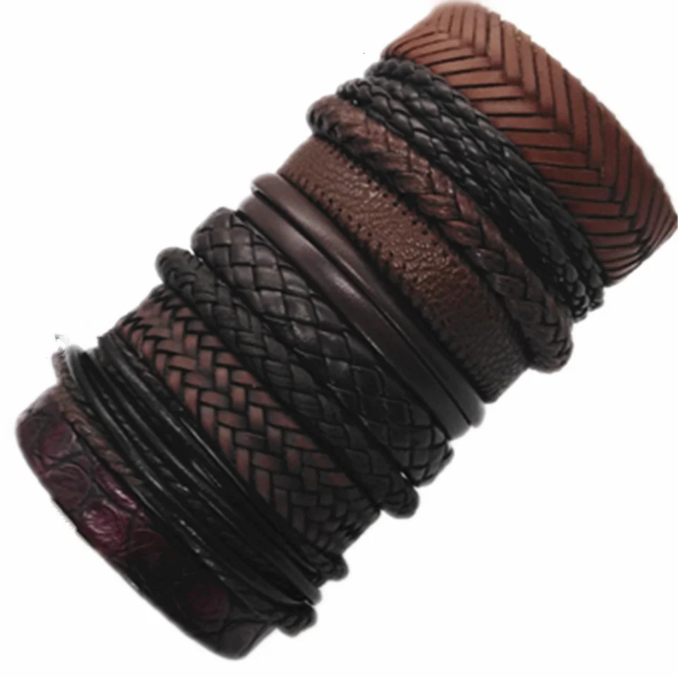 10 Pcsset Black Wrap Woven Fashion Handmade Men Bracelets Male Women Leather Bangle Wholesale Jewelry Gift 250715