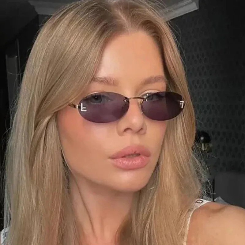 Diamond Letter F Rimless Sunglasse Metal Frame Black Small Oval Sun Glasses Unsiex Elegant Shades UV400 250729 - view 3