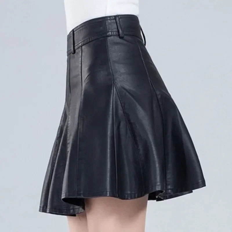 Woman Skirts Elegant Plus Size Fashion Korean Style Genuine Real Leather High Waist Mini Skirt 250729