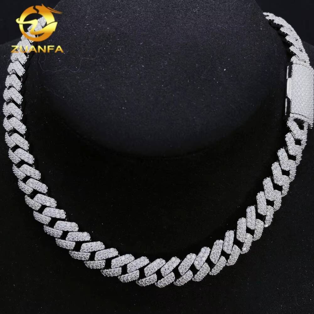Promotion Selling Fashion Hip Hop Jewelry 925 Sterling Silver 12mm 2 Rows Iced Out VVS Moissanite Diamond Miami Cuban Link Chain