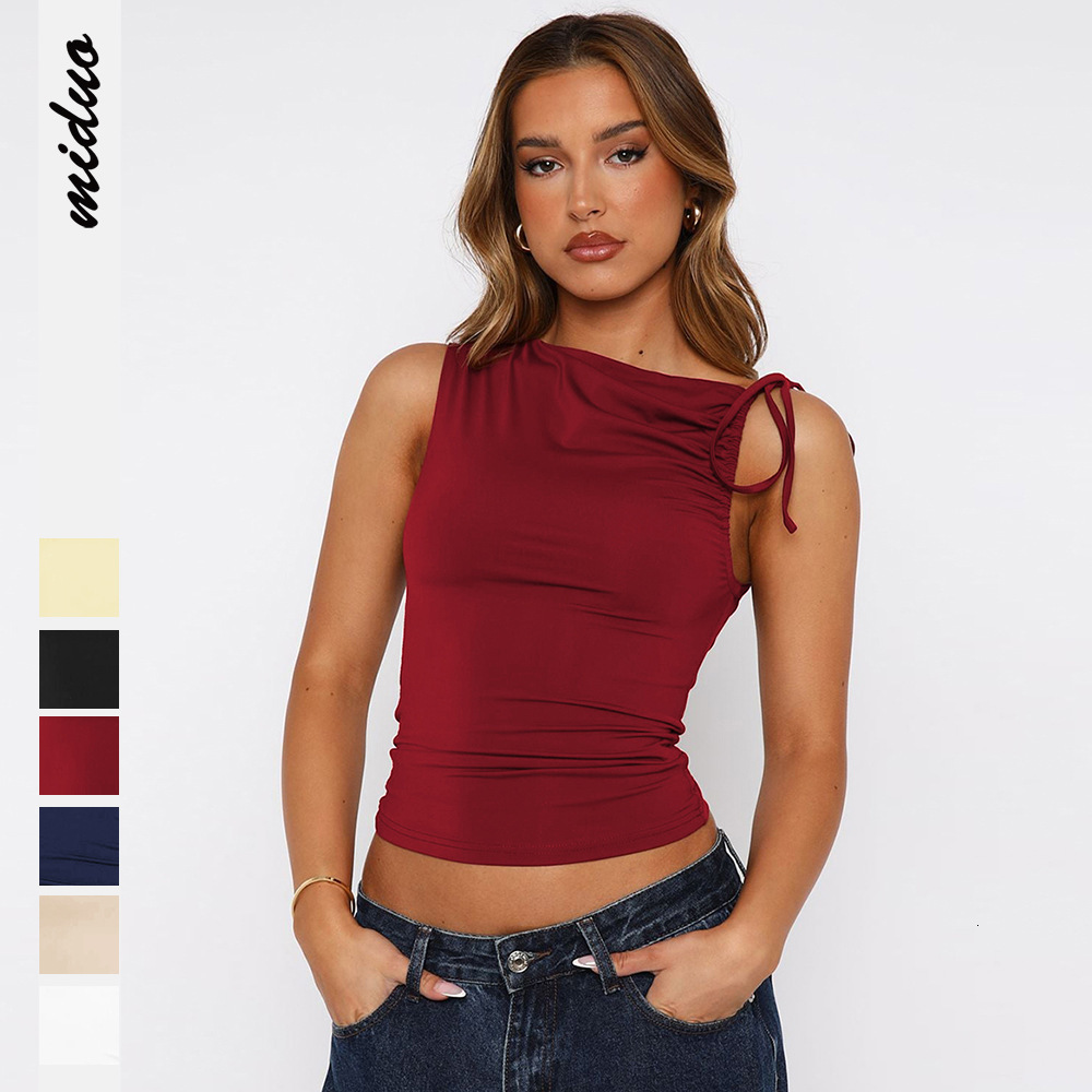 Womens Fashion 2025 Spring Summer New Fashionable Unique Irregular Strap Drawstring Tie Ruched Crop Top for Women