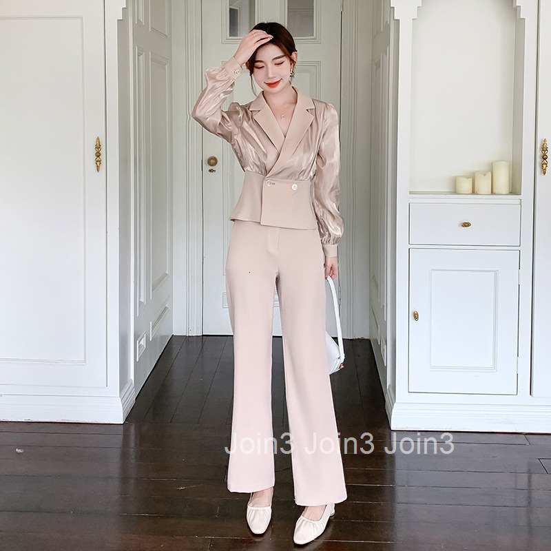 Spring and Autumn Socialite Professional Suit Womens Fashion Slim Fit Long Sleeve Blouse + Long Pants Set