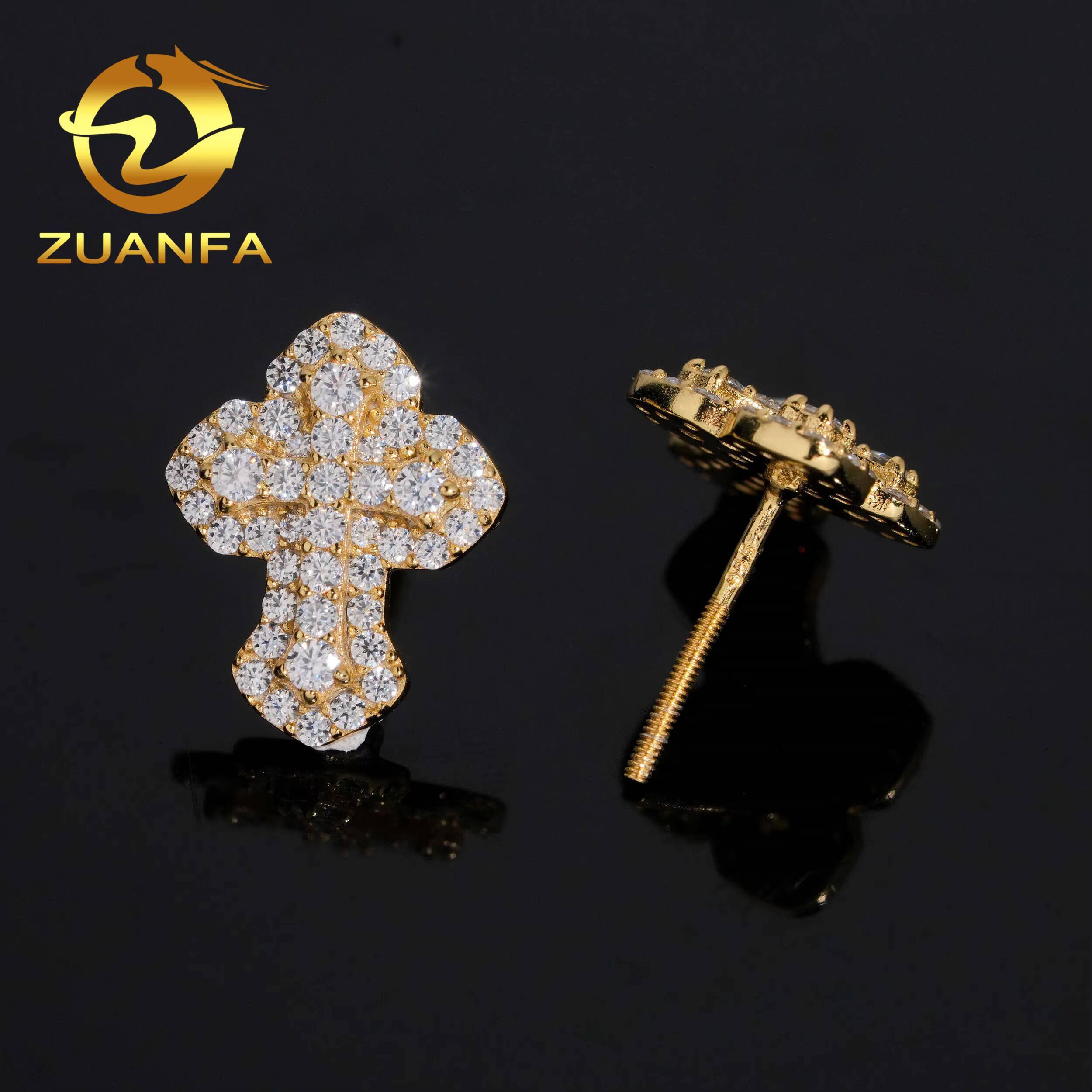Ready Shipping Iced Out Moissanite Earrings Pass Diamond Tester 925 Silver Cross Diamond Hip Hop Earrings Screw Back Earrings
