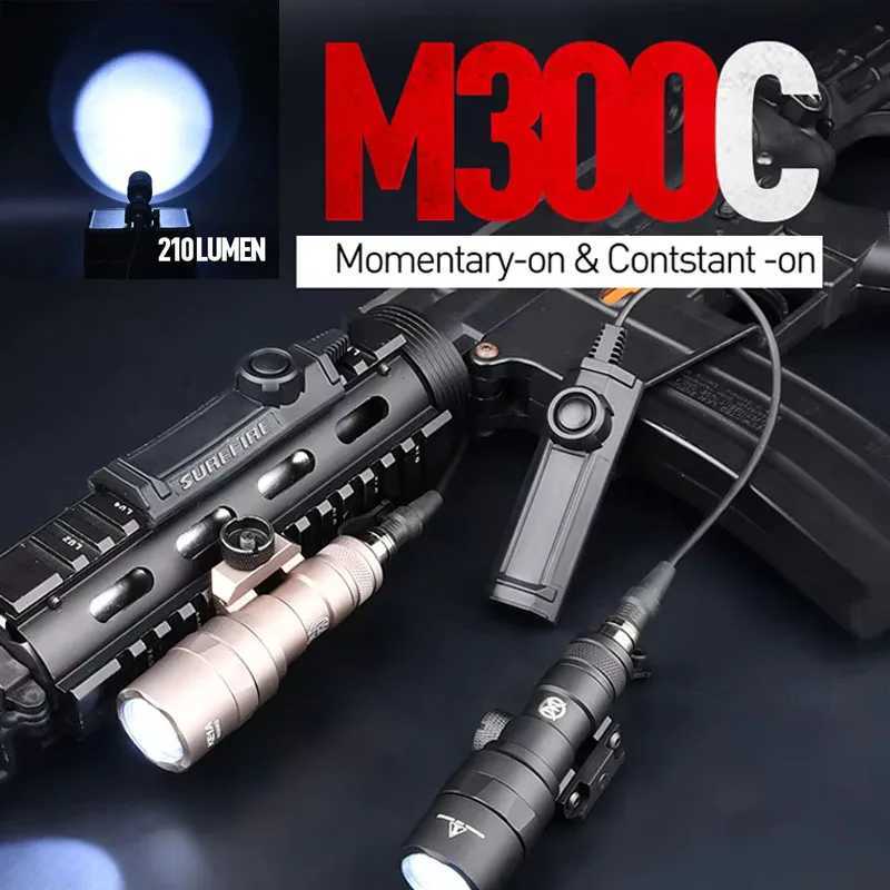 Tactical M300 M300C M600 Flashlight Hunting Airsoft Accessory Weapon White Light 210 Lumens With Dual Function Pressure Switch XJ250728
