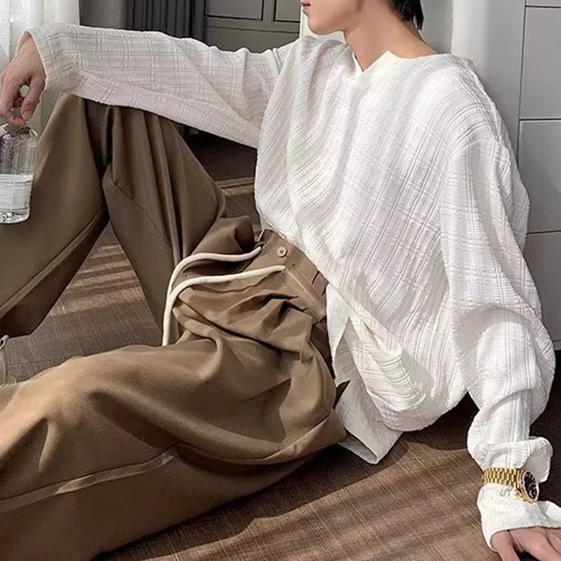 Daily Leisure Mens Long Sleeve T Shirts Autumn Outdoor Fashion Solid Color Ribbed T-shirts Mens Casual Pullover Tee 250723