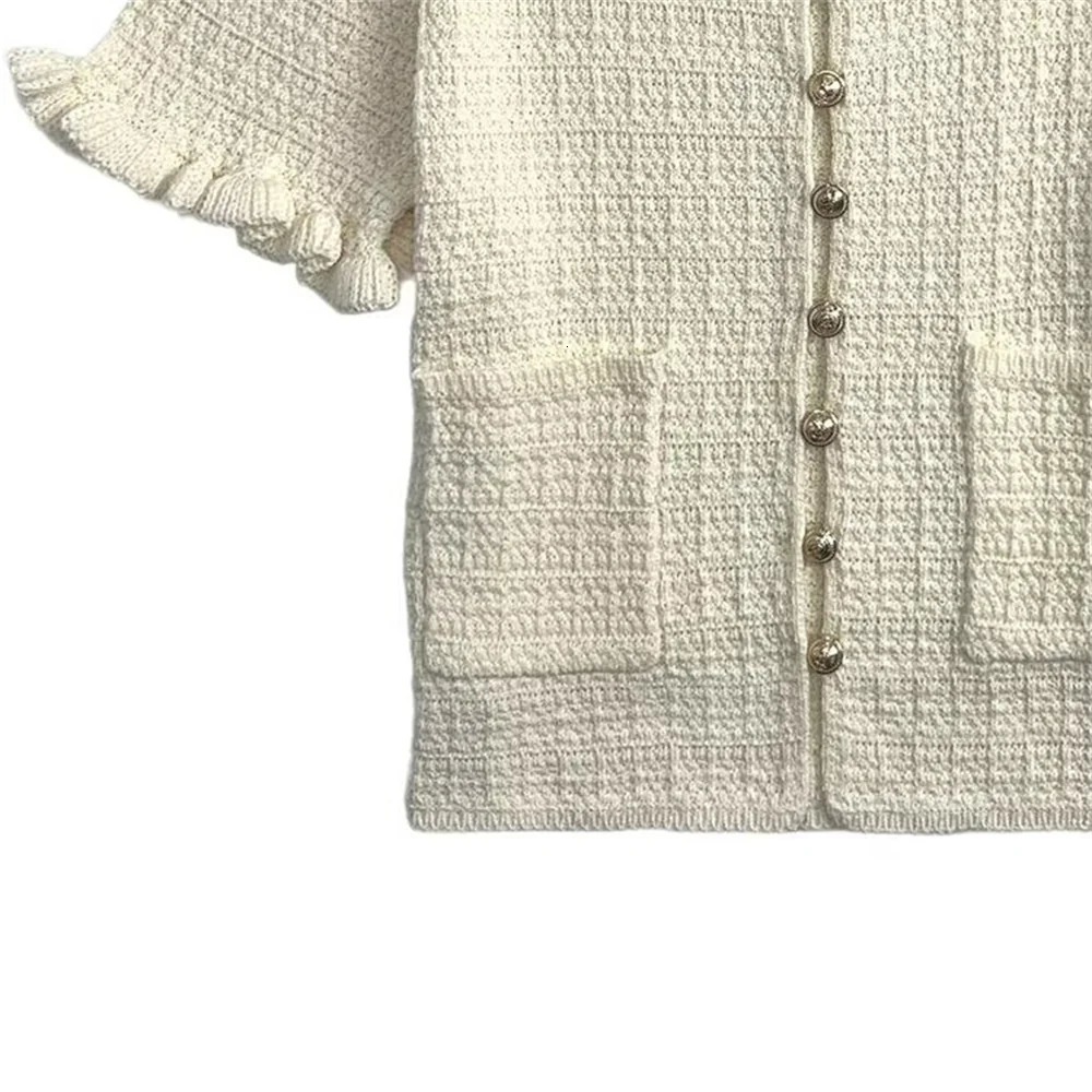 UNIZERA Womens Knitted Jacket Layered Decoration Round Neck Short Sleeved Temperament Summer Jacket w250729