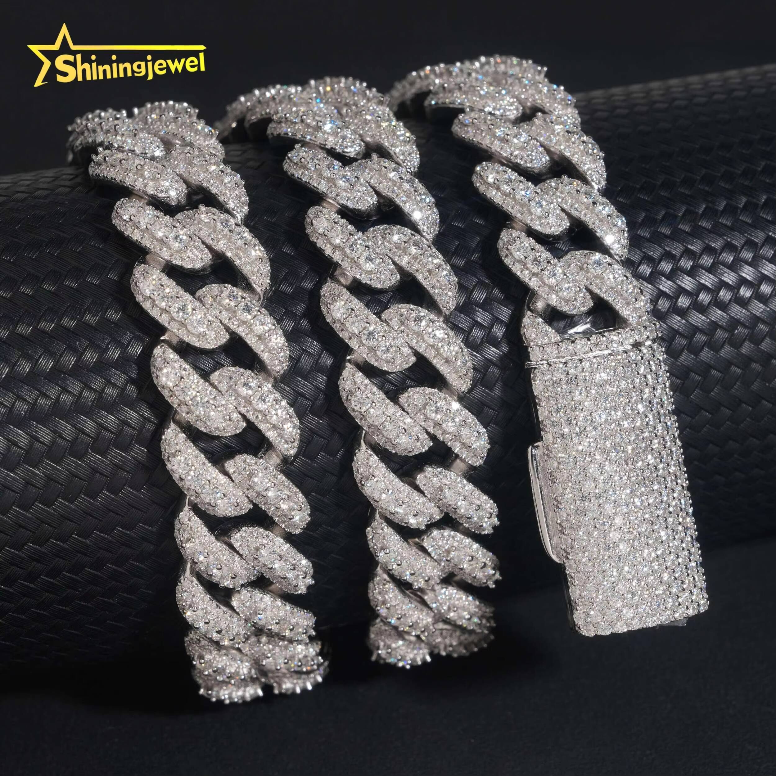 Large Stock 15mm Wholesale 925 Sterling Silver Hip Hop Jewelry Men Necklace Iced Out Moissanite Diamond Cuban Link Chain