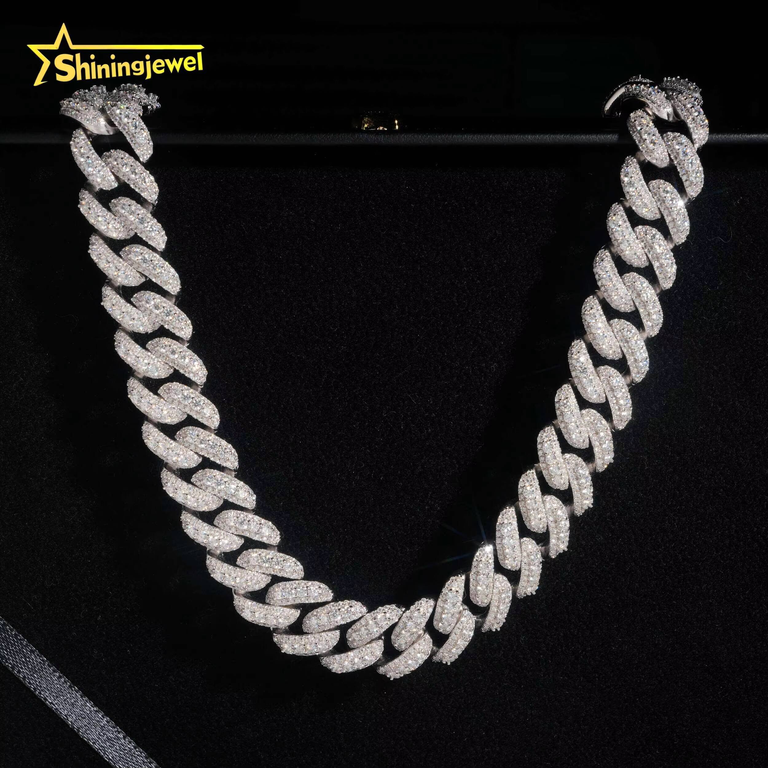 Large Stock 15mm Wholesale 925 Sterling Silver Hip Hop Jewelry Men Necklace Iced Out Moissanite Diamond Cuban Link Chain