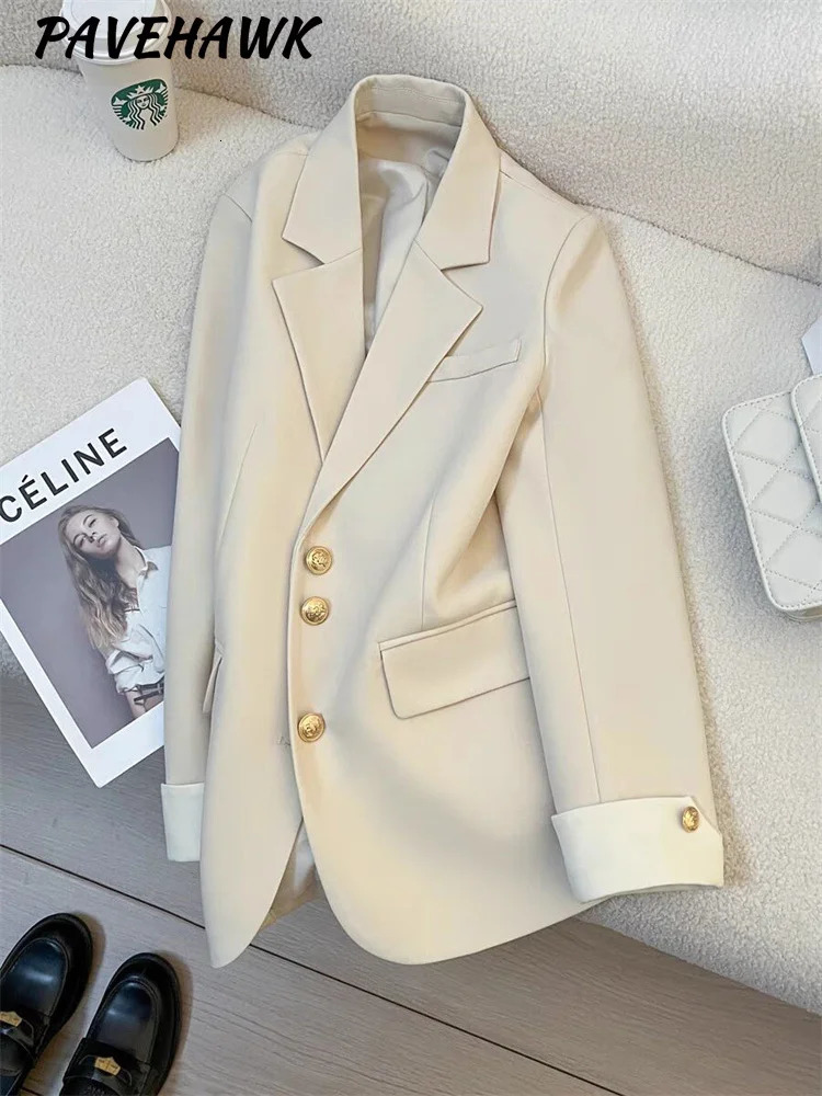 Women Long Sleeve Office Lady Blazers Autumn Winter Solid Casual Single Breasted Chic Notched Blazer Ladies Jackets Clothing 250729
