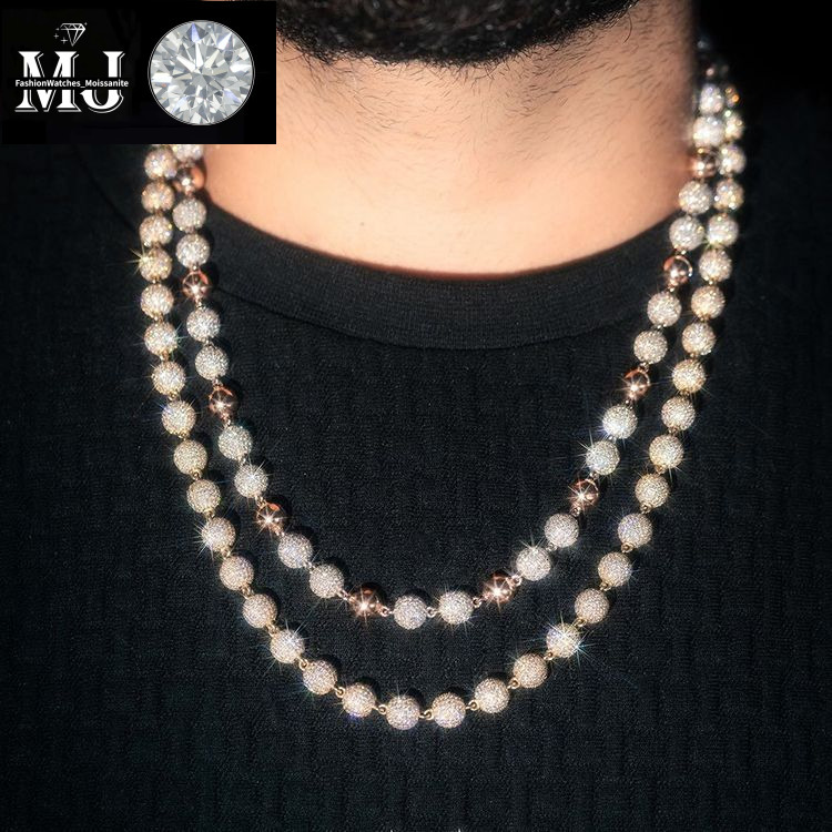 Yu Ying designer necklace Solid Sier 4mm 8mm 10mm Wide Vvs Round Moissanite Ball Shape Cuban k Chain for Hip Hop Jewelry