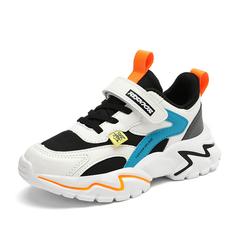 Spring and Autumn Sports Leather Surface Kids Internet Celebrity Campus Double Mesh Children's Travel Shoes Breathable