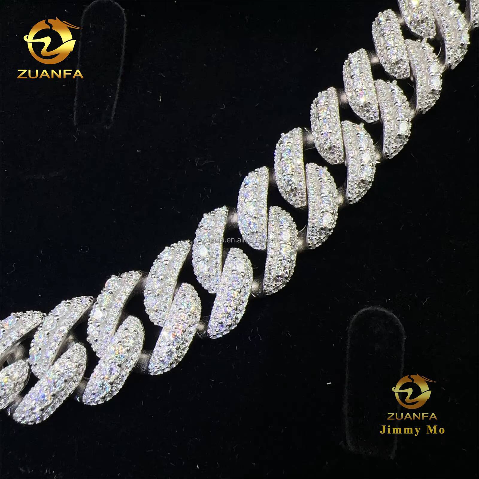 Fashion Luxury Rapper Jewelry 925 Solid Silver 16mm Moon Shape Iced Out Hip Hop VVS Moissanite Diamond Miami Cuban Link Chain