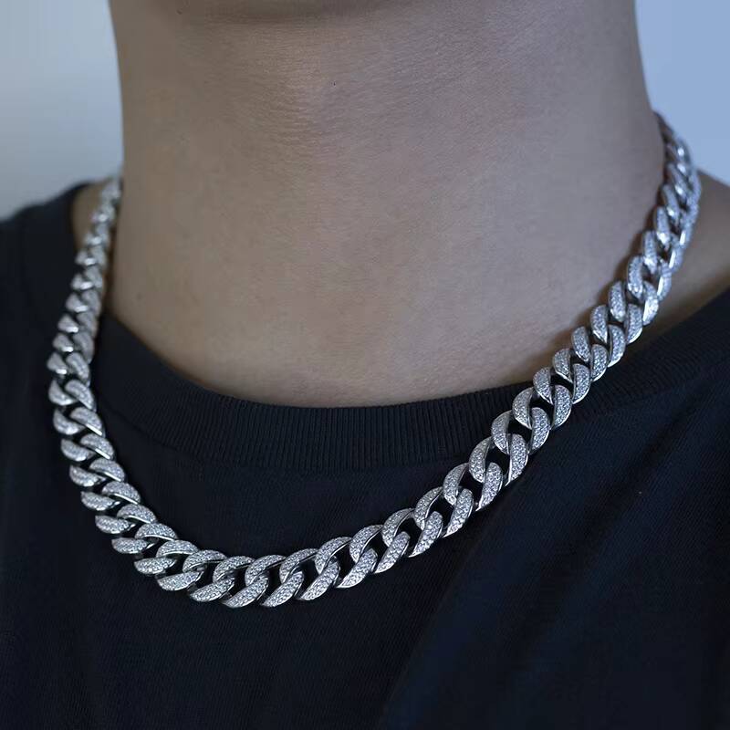 MSN-514 925 Silver Hip Hop 6mm 16/18/20/22/24/26 Inches Necklace Iced Out GRA Moissanite Cuban Chain