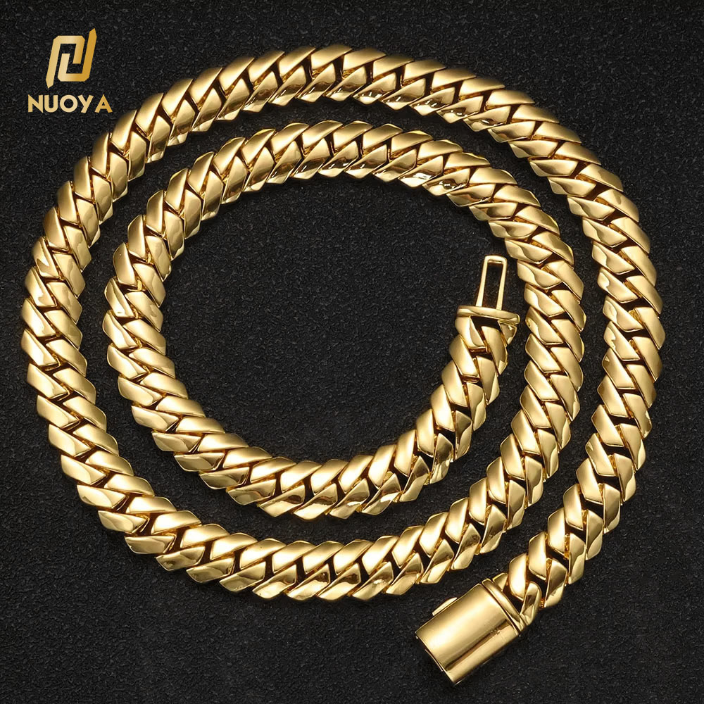 NUOYA 18K Gold Plated Cuban Chains Brass Necklace 12MM Custom Rapper Men Hip Hop Cuban Link Chain