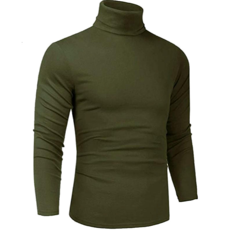 Men Fashion T Shirt Tees Slim Tops Male Stretch Tshirt Turtleneck Long Sleeve Tee Shirts High Collar Mens Cotton Tees 201116