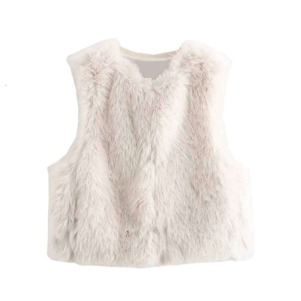 Pb&Za2024 Autumn New Women's Clothing Temperament Commuting Loose Round Neck Artificial Fur Effect Sleeveless Vest