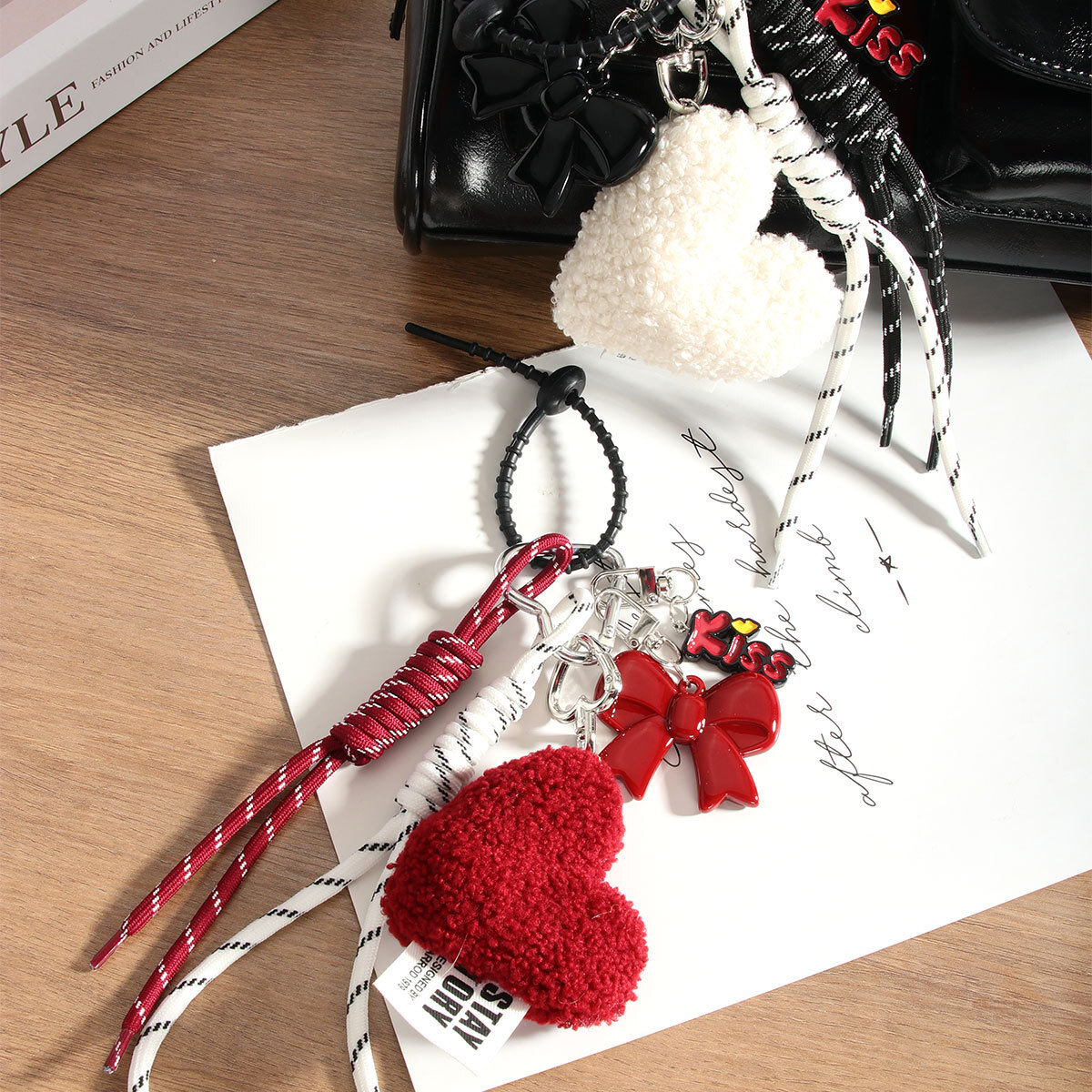 New Trendy Niche Design Fashion Simple Heart Bowknot Bag Pendant Woven Rope Hanging Decoration Keychain