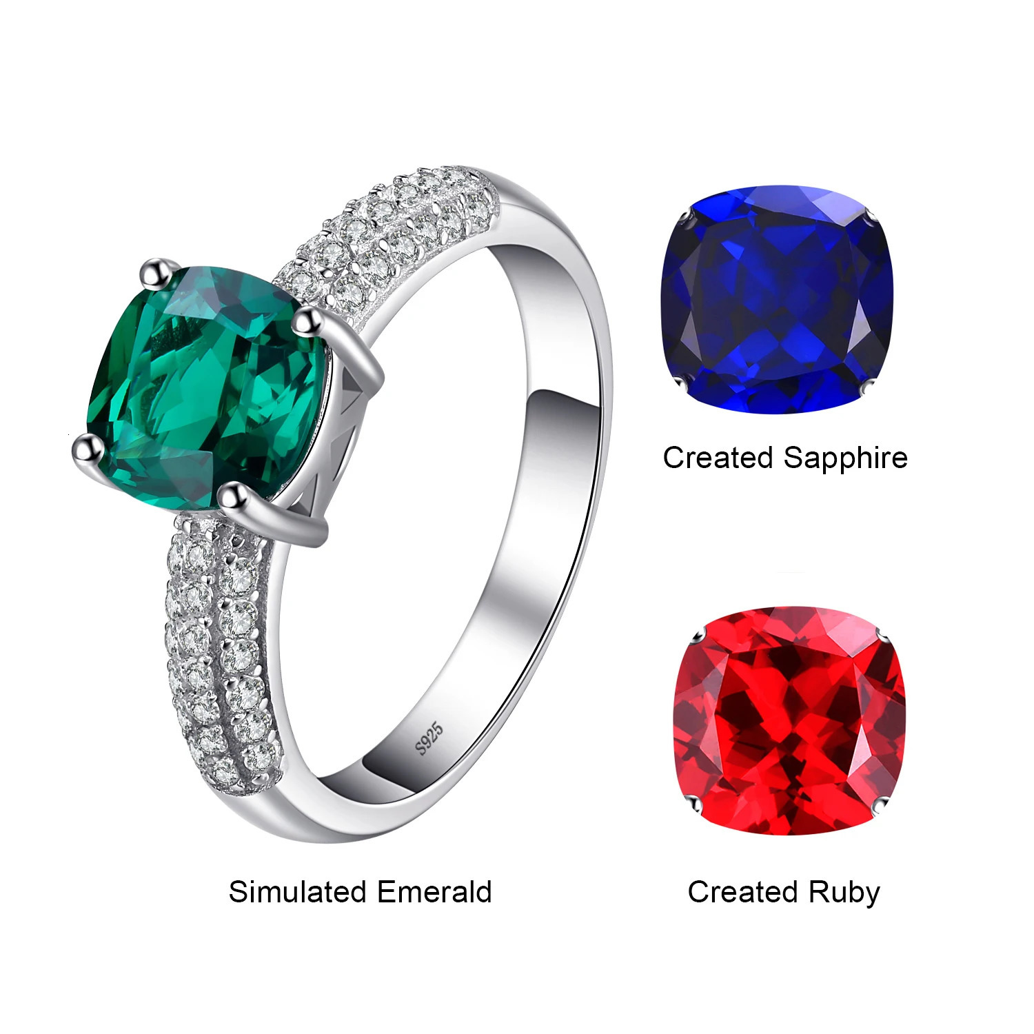 Jewelry Green Simulated Nano Emerald Created Ruby Ring 925 Sterling Silver Gemstone Solitaire Engagement Rings for Women250724