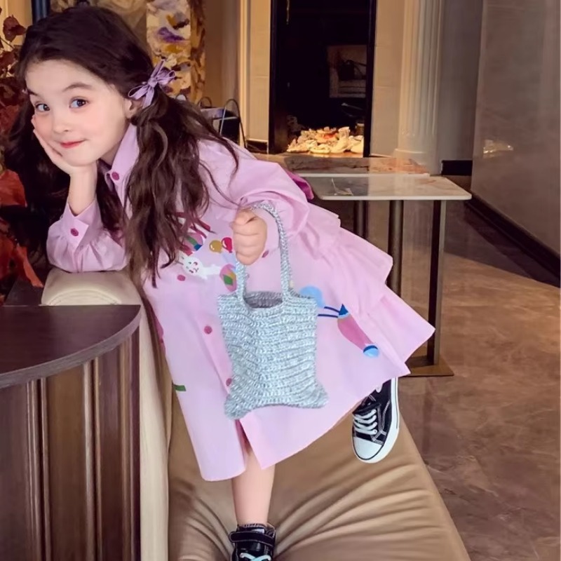 Girls Casual Dresses Back Bow Blouse Dress Spring Korean-style Blouse New Stylish Children's Clothing Girl's Spring Dress