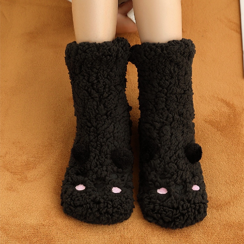 Floor Socks Women Autumn and Winter Velvet Coral Fleece Socks Sleep Home Slippers Snow Socks Confinement bear Carpet Socks