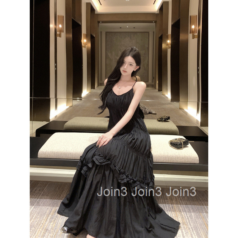 2025 Summer New Fashion Socialite Vacation Sexy Ruffled Lace Strap Flared Dress Long Dress for Women