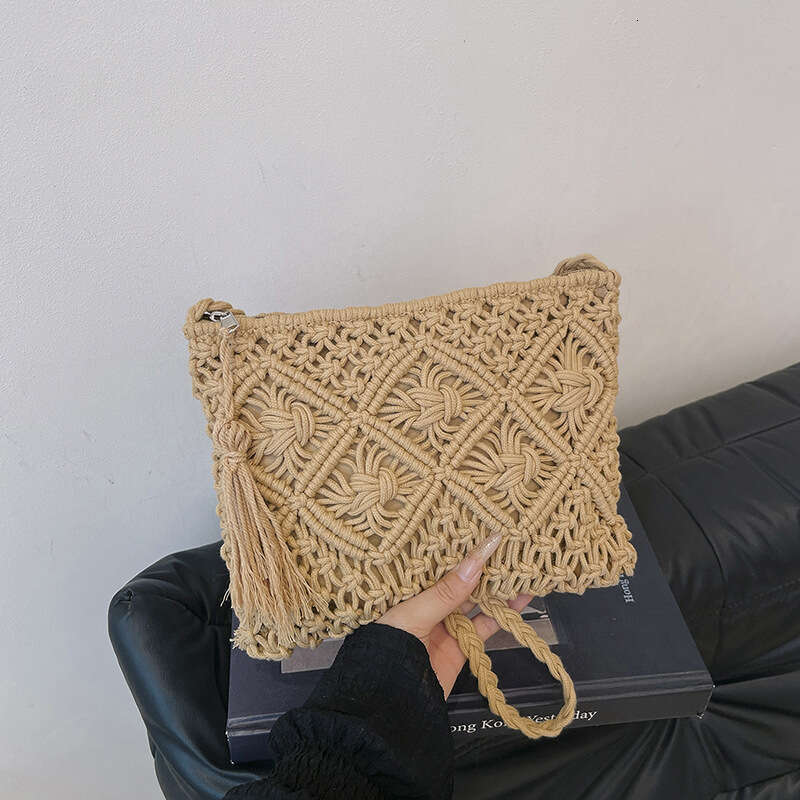 Korean Designer Hollow Woven Cotton Small for Women 2025 New Vacation Shoulder Crossbody Bag